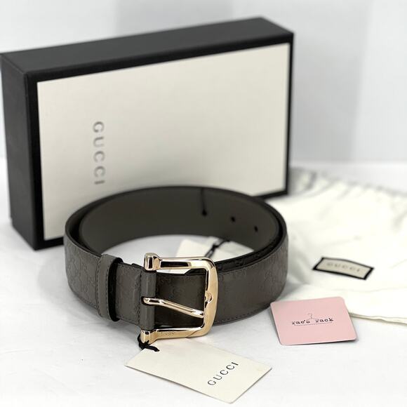 GUCCI Belt Womens 80 Gray Microguccisima GG Leather Gold Buckle AUTHENTIC NWT - Picture 1 of 6